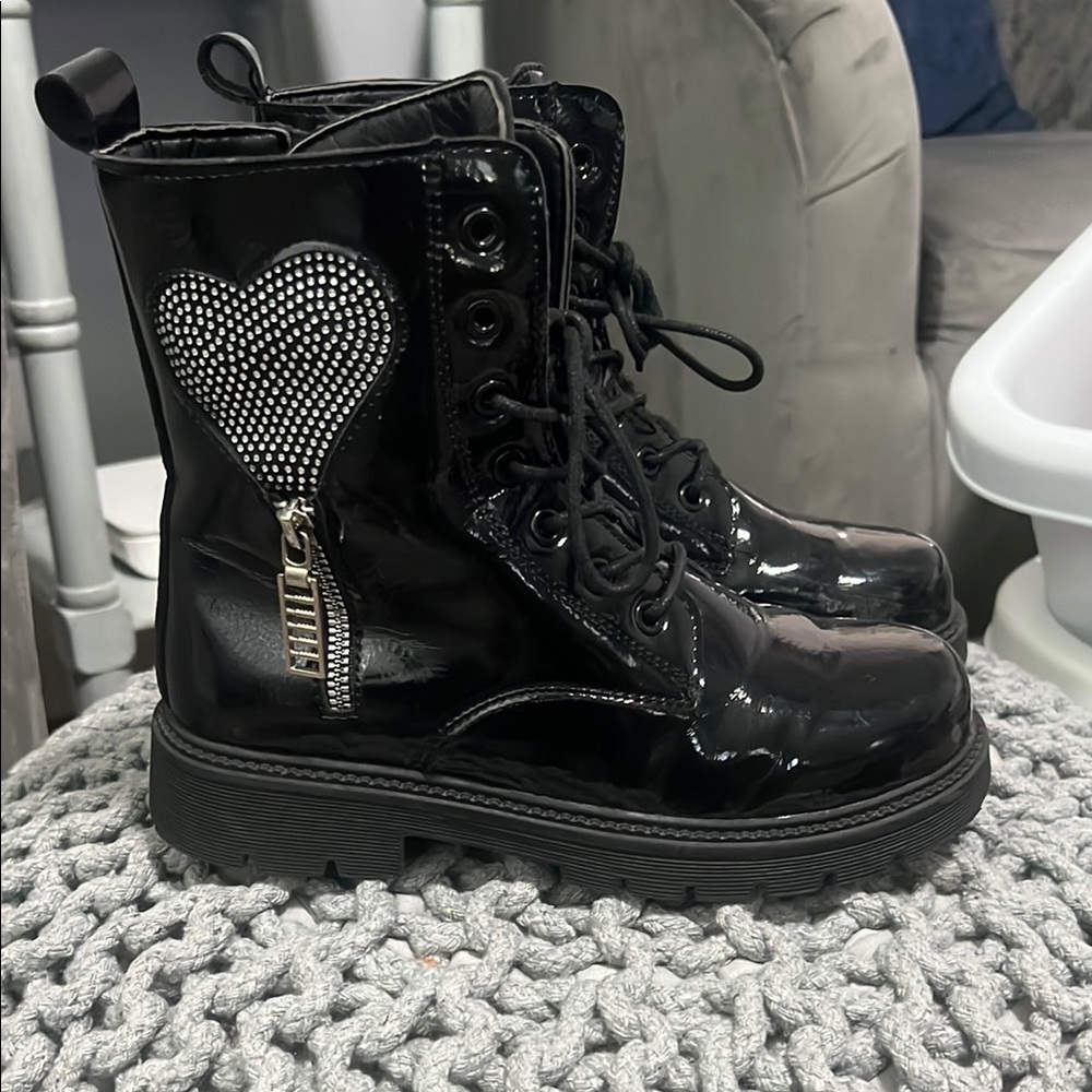 Black Patent Leather Combat Boots